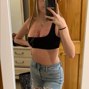 One shoulder black crop top